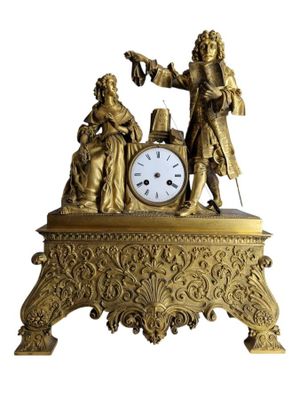 Pendule en bronze ciselé doré représentant Molière lisant Ta… - Photo 1