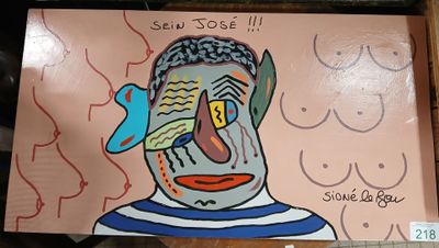 a picture of a painting of a man with a fish on his face