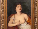 a painting of a woman in a white dress holding her breasts