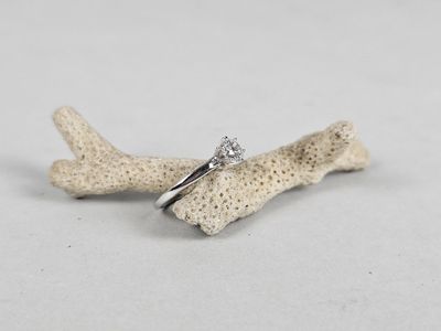a close up of a ring sitting on top of a piece of coral