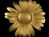 broche en métal plaqué or en forme de fleur sur fond noir