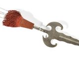 a pair of scissors with a red handle on a white background