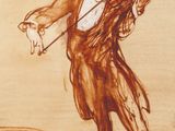 dessin représentant un homme jouant du violon sur un fond marron