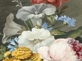 a painting of flowers in a vase on a table