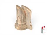 a wooden bookend that has a pair of shoes on it