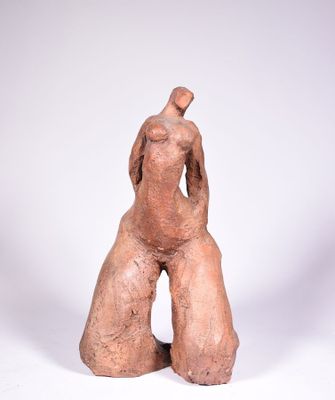 Vivianne AMBRE "Nu à genoux" Sculpture en terre cuite patiné…
