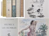 un collage de livres comportant des images d'une femme et d'oiseaux