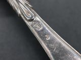 a silver spoon with a silver handle on a black surface
