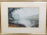 an image of a painting of a lake in a gold frame