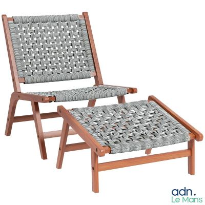une image représentant une chaise en bois et un repose-pieds dont l'assise est en osier