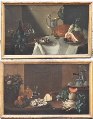 painting of a still life of fruit and vegetables on a table