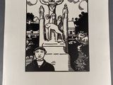 an image of a black and white drawing of a man on a cross
