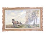 a picture of a painting of horses pulling a carriage