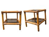pair of vintage bamboo and glass side tables