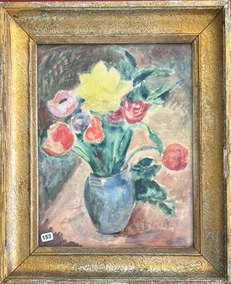 une peinture de fleurs dans un vase sur une table