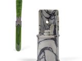 a lighter and a lighter holder sitting next to each other