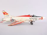 underside view of a model of a us air force jet fighter plane