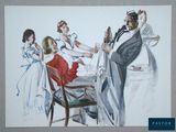 painting of a group of people sitting around a table drinking wine