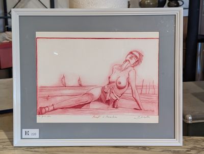 un dessin représentant une femme assise sur la plage