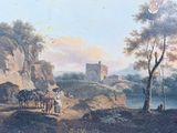 a painting of a horse drawn carriage on the side of the road