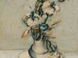a painting of flowers in a vase on a table