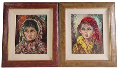 two framed paintings of a girl and a girl with red hair