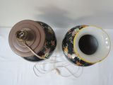 two vases that are sitting on a white table