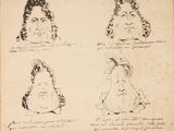 un dessin représentant quatre têtes d'hommes aux coiffures différentes