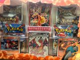 a display of pokemon cards in a store window