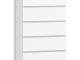 a close up of a white chest of drawers on a white background