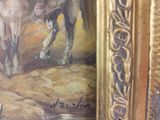 a painting of a man riding a horse next to a dog