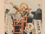 an old newspaper with a cartoon of a man sitting in a chair and another man sitting on a chair