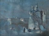 tableau représentant des personnes debout devant un iceberg dans la neige