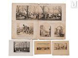 un vieux livre avec des images de personnes à cheval dans un parc