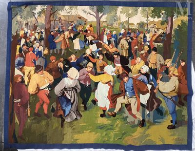 un tableau représentant une foule de personnes en train de danser dans un parc