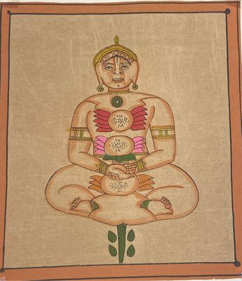 a painting of a woman sitting in a lotus position
