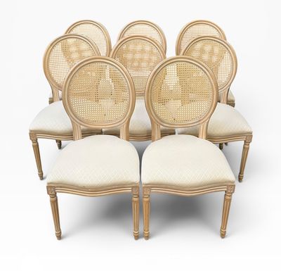 lot de six chaises de salle à manger à dossier en rotin français