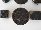 several different types of stamps on a white surface with a white background