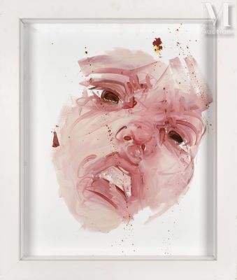 tableau représentant le visage d'une femme dans un cadre blanc accroché à un mur blanc