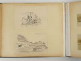 an open book with a drawing of a castle in the middle of it