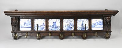 a shelf that has a bunch of plates on it