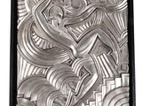 silver art deco tile with a woman in the middle of it
