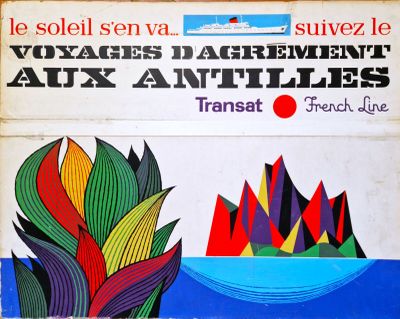 a poster with a picture of a boat in the water