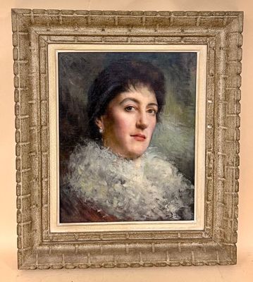 painting of a woman in a white dress with a white collar