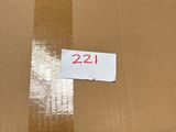 a box with a price tag on it sitting on a pallet