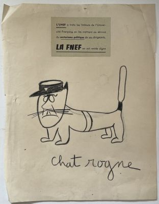 drawing of a cat with a hat and glasses on a piece of paper