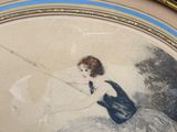 a picture of a painting of a woman holding a kite