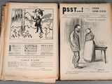 an old book with a drawing of a man and a woman standing next to each other