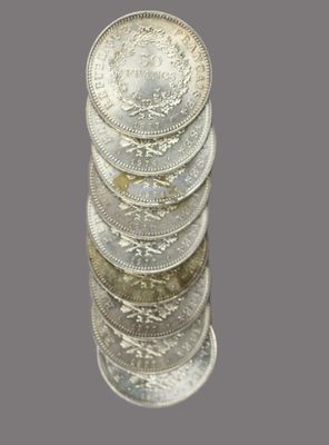 Neuf PIECES de 50 francs argent Hercule.