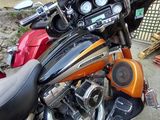 a motorcycle that is parked on the side of the street